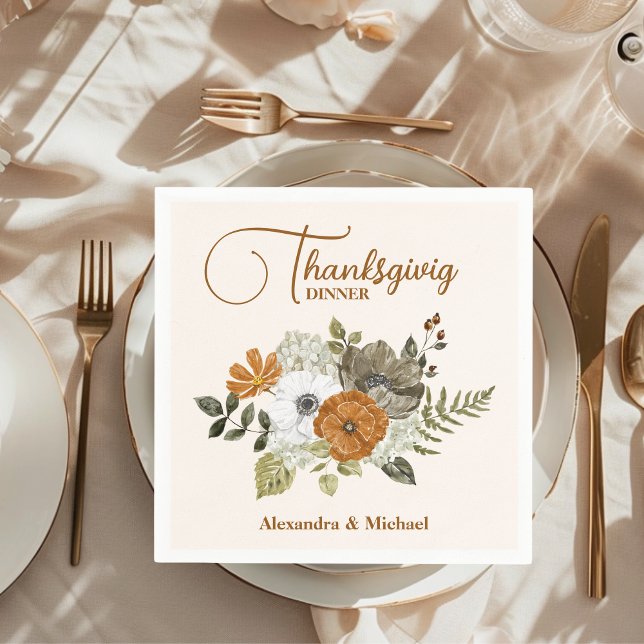 Autumn Floral Thanksgiving Dinner Napkin (Creator Uploaded)