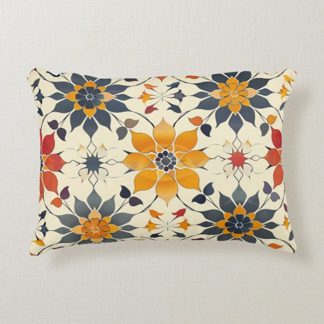 Autumn Floral Tile Decorative Cushion (Front)