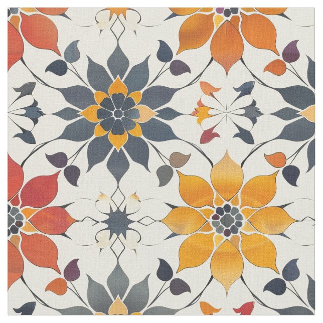 Autumn Floral Tile Fabric (Close Up)