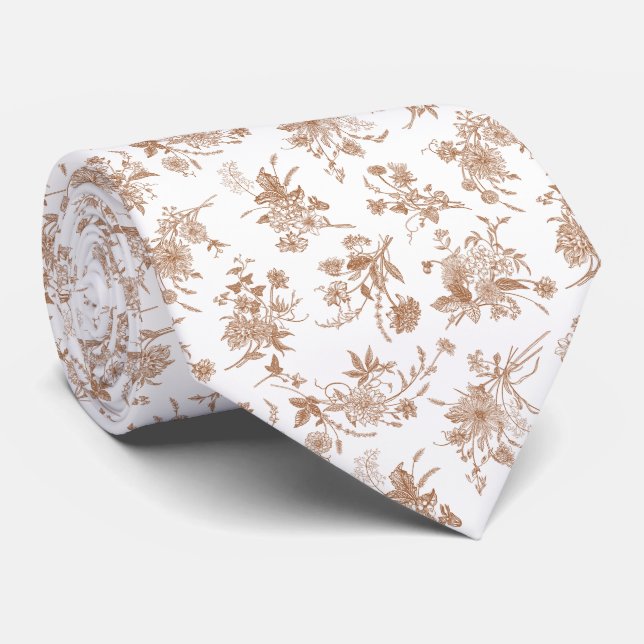 Autumn Floral Toile Pattern Tie (Rolled)