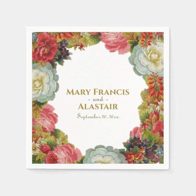 Autumn Floral Vintage Garland Wedding Napkin (Front)