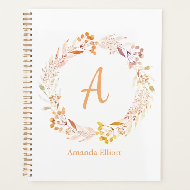 Autumn Floral Watercolor Boho Personalised Planner (Front)