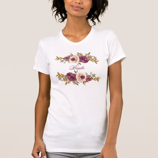 Autumn Floral Watercolor Bride T-Shirt (Front)