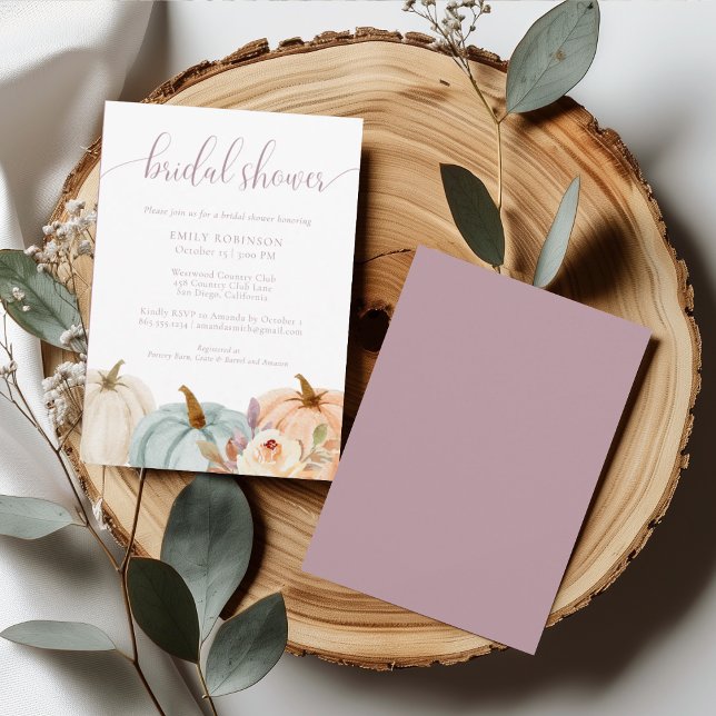 Autumn Floral Watercolor Pumpkins Bridal Shower Invitation (Creator Uploaded)