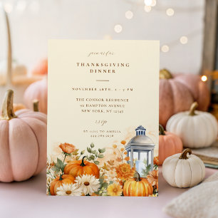 Autumn Floral Watercolor Thanksgiving Dinner Invitation