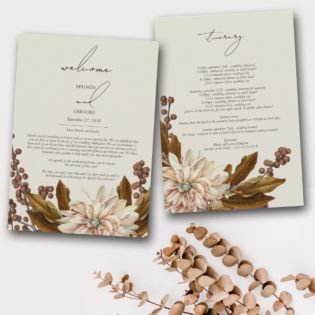 Autumn Floral Watercolor Wedding Itinerary Program (Autumn Floral Watercolor Wedding Itinerary Program)