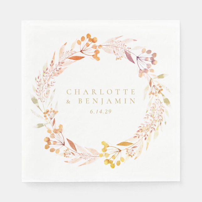 Autumn Floral Watercolor Wreath Boho Personalised  Napkin (Front)