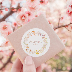 Autumn Floral Watercolor Wreath Custom Wedding Classic Round Sticker
