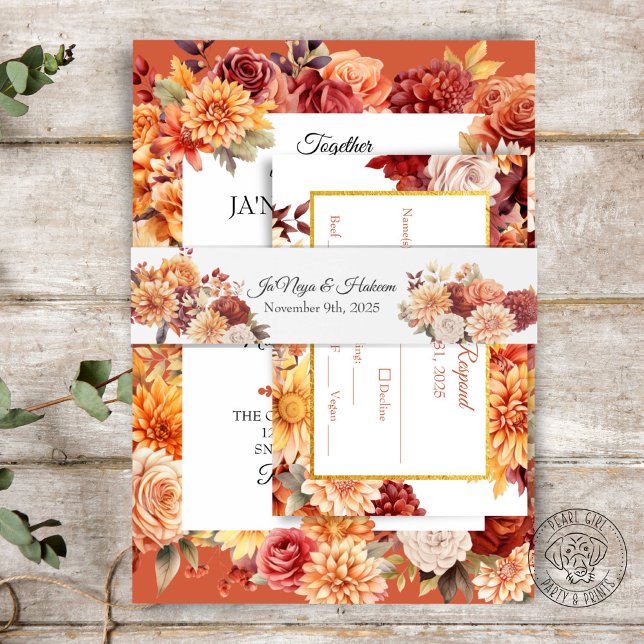Autumn Floral Wedding Invitation Belly Band (Creator Uploaded)