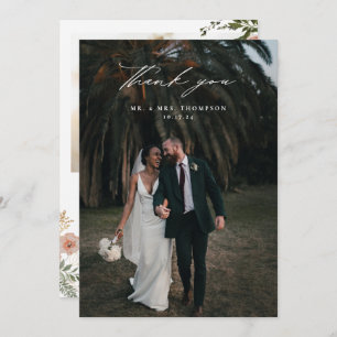 Autumn Floral Wedding Photo Thank You Card
