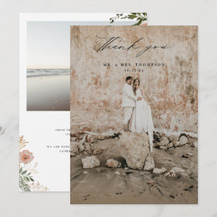 Autumn Floral Wedding Photo Thank You Card