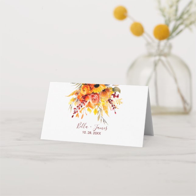 Autumn Floral Wedding Place Card (Back)
