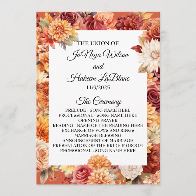 Autumn Floral Wedding Program (Front)