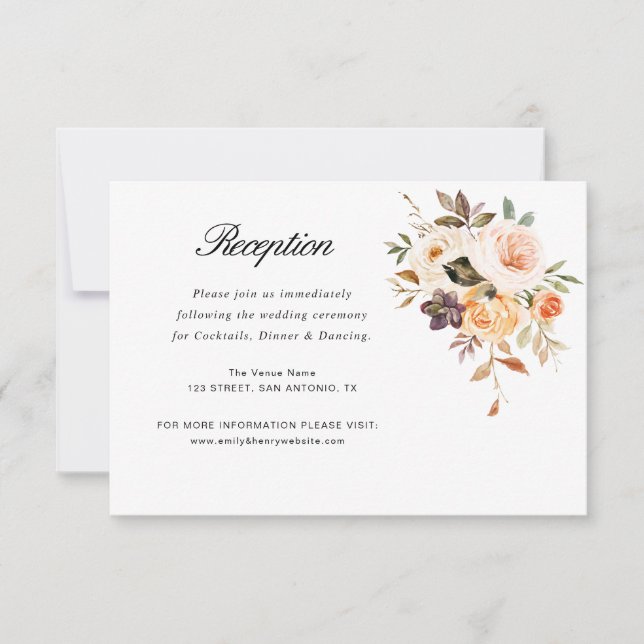 autumn floral wedding reception card (Front)