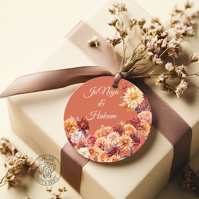 Autumn Floral Wedding Round Sticker (Creator Uploaded)