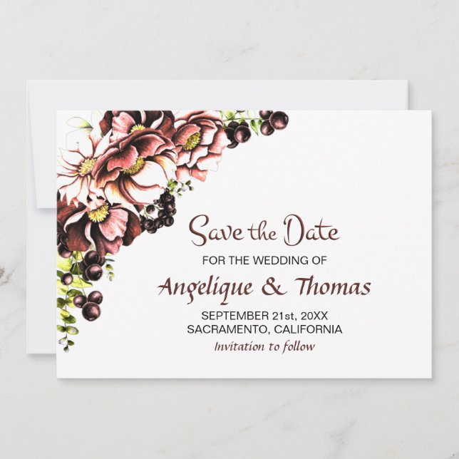 Autumn Floral Wedding Save The Date (Front)