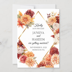 Autumn Floral Wedding Save The Date Magnetic Invitation