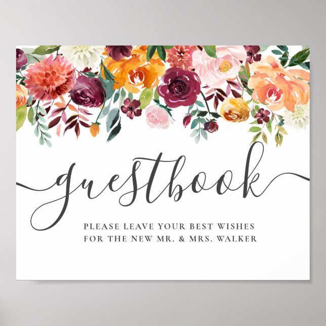 Autumn Floral Wedding Sign Guest Book (Front)