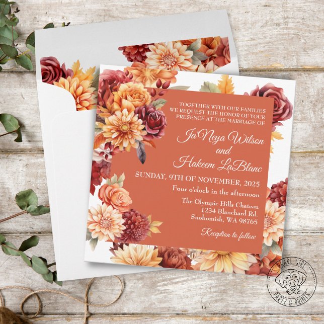 Autumn Floral Wedding Square Envelope (Creator Uploaded)