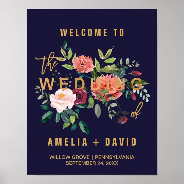 Autumn Floral Wedding Welcome Poster (Front)