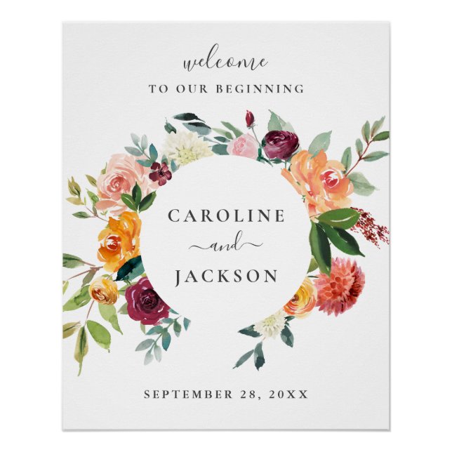 Autumn Floral Wedding Welcome Sign Poster (Front)