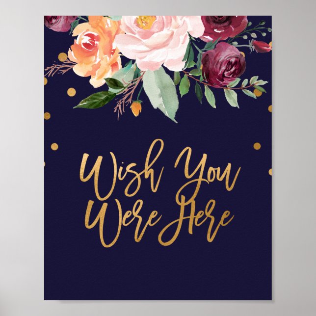 Autumn Floral Wedding Wish You Were Here Sign (Front)