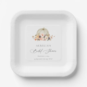 Autumn Floral White Pumpkin Bridal Shower Paper Plate