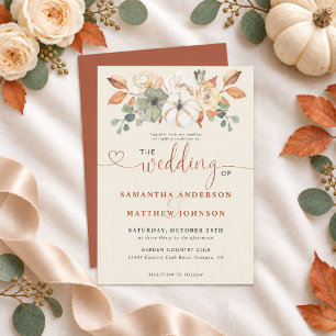 Autumn Floral White Pumpkin Rustic Fall Wedding  Invitation