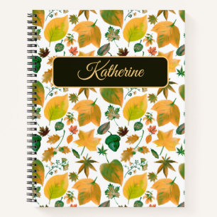 Autumn Floral with a custom name Green Notebook