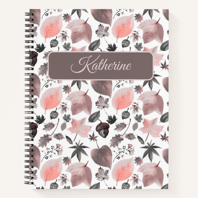 Autumn Floral with a custom name Pink Notebook (Front)