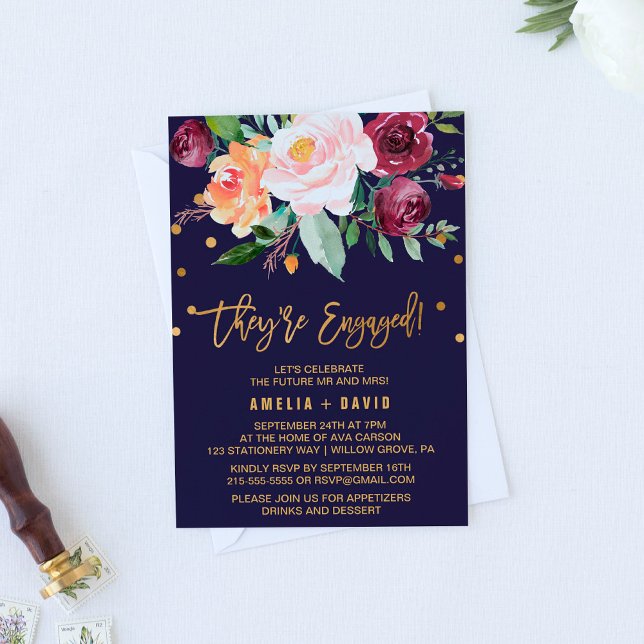 Autumn Floral with Wreath Backing Engagement Party Invitation (Creator Uploaded)