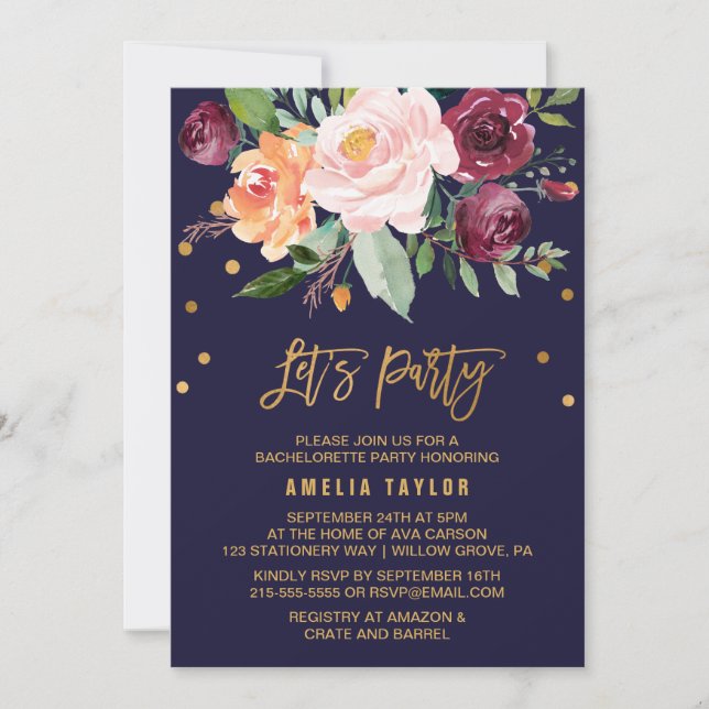 Autumn Floral with Wreath Backing Let's Party Invitation (Front)