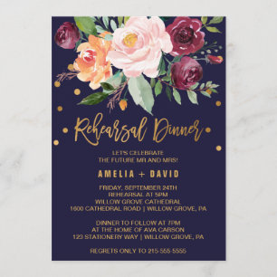 Autumn Floral with Wreath Backing Rehearsal Dinner Invitation
