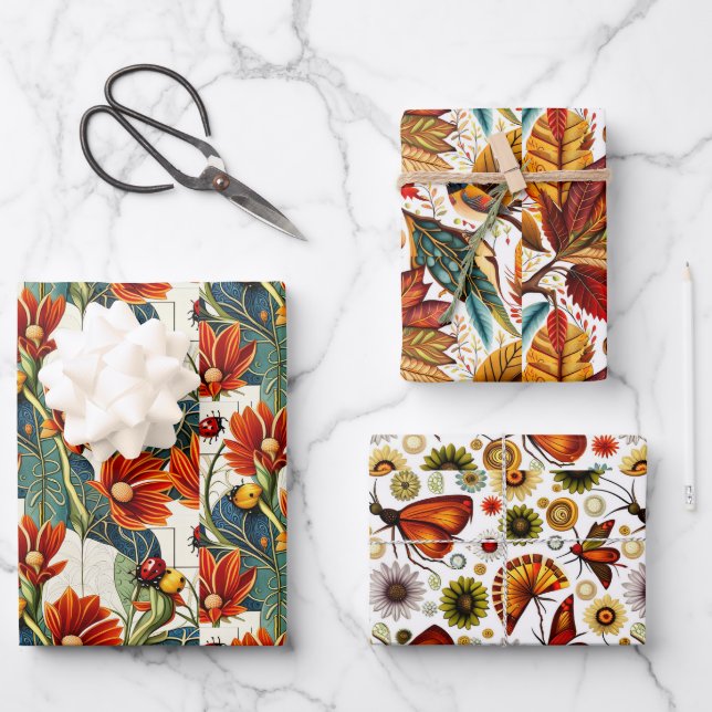 Autumn Floral Wrapping Paper Sheet (Front)