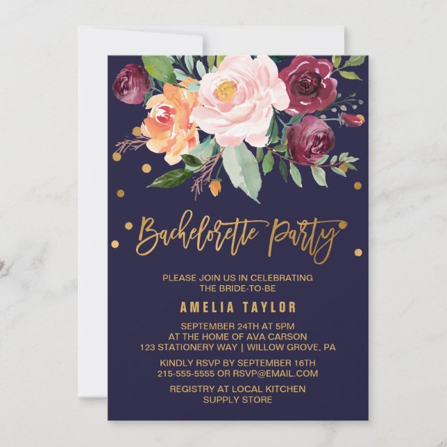 Autumn Floral | Wreath Backing Bachelorette Party Invitation (Front)