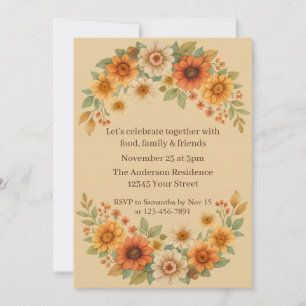 Autumn Floral Wreath - Elegant Thanksgiving Dinner Invitation