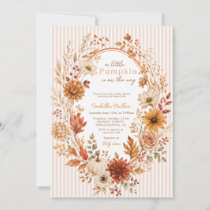 Autumn Floral Wreath Little Pumpkin Baby Shower Invitation