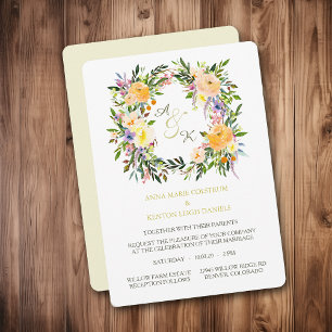 Autumn Floral Wreath Monogram Wedding Invitation
