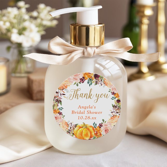 Autumn Floral Wreath Pumpkin Gold Thank You Favour Classic Round Sticker (Creator Uploaded)