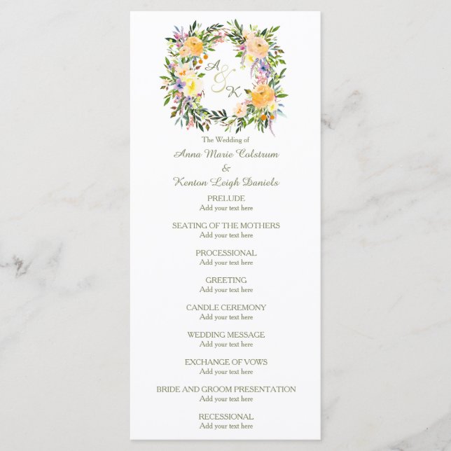 Autumn Floral Wreath Wedding Program (Front)