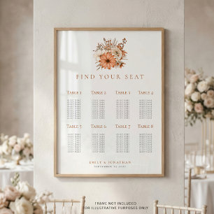 Autumn Florals 8 table Wedding Seating Plan Poster