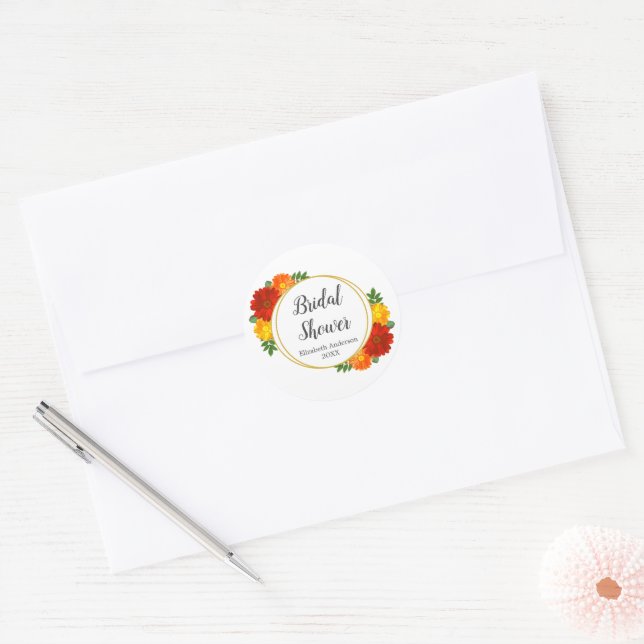 Autumn Florals Bridal Shower Classic Round Sticker (Envelope)