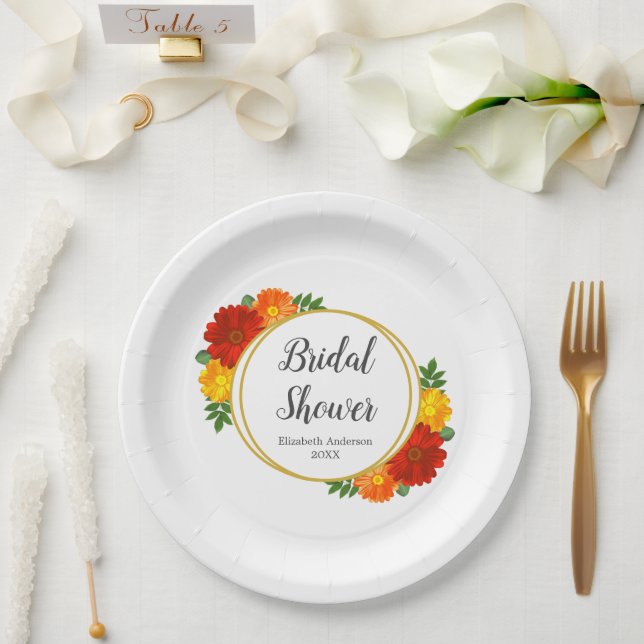 Autumn Florals Bridal Shower Paper Plate (Wedding)