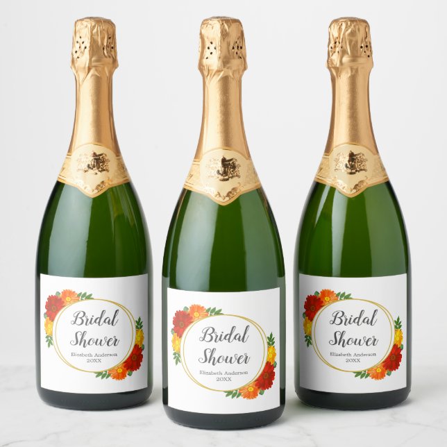 Autumn Florals Bridal Shower Sparkling Wine Label (Bottles)