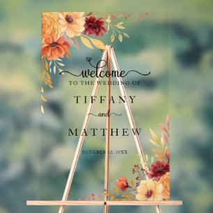 Autumn Florals Fall Wedding Welcome Acrylic Sign