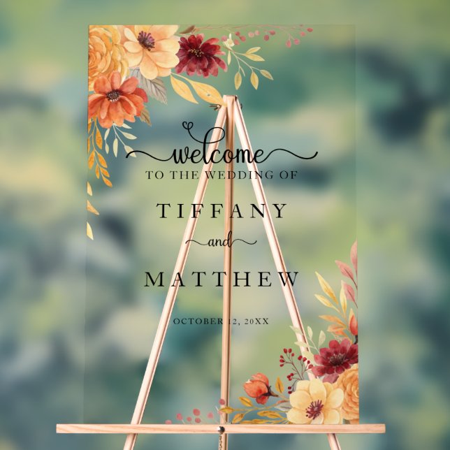 Autumn Florals Fall Wedding Welcome Acrylic Sign (Neutral)