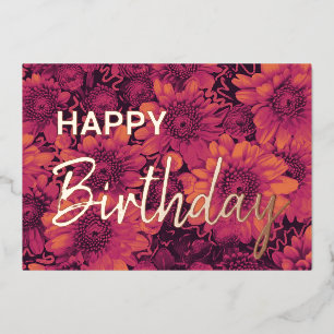 Autumn Florals Happy Birthday Real Gold Foil Holiday Card