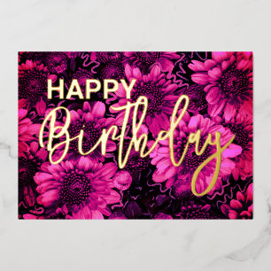 Autumn Florals Happy Birthday Real Gold  Foil Holiday Card
