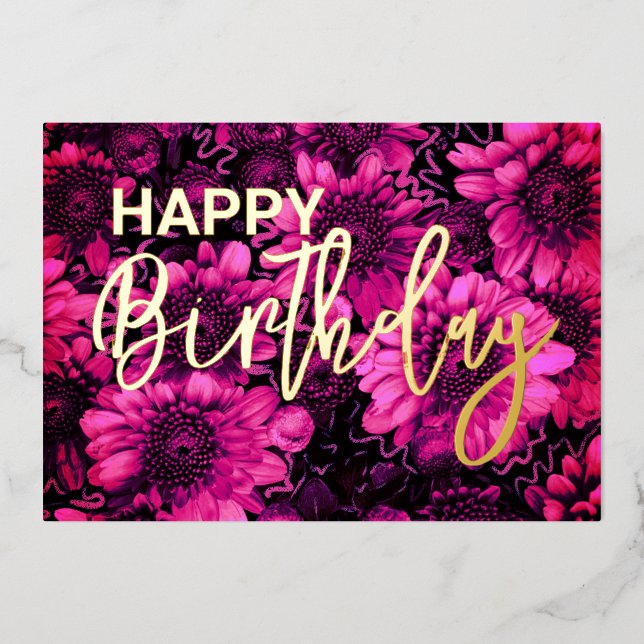 Autumn Florals Happy Birthday Real Gold  Foil Holiday Card (Front)