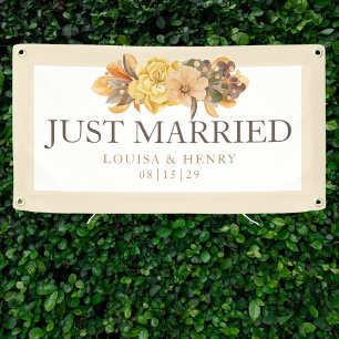 Autumn Florals Just Married Car Banner